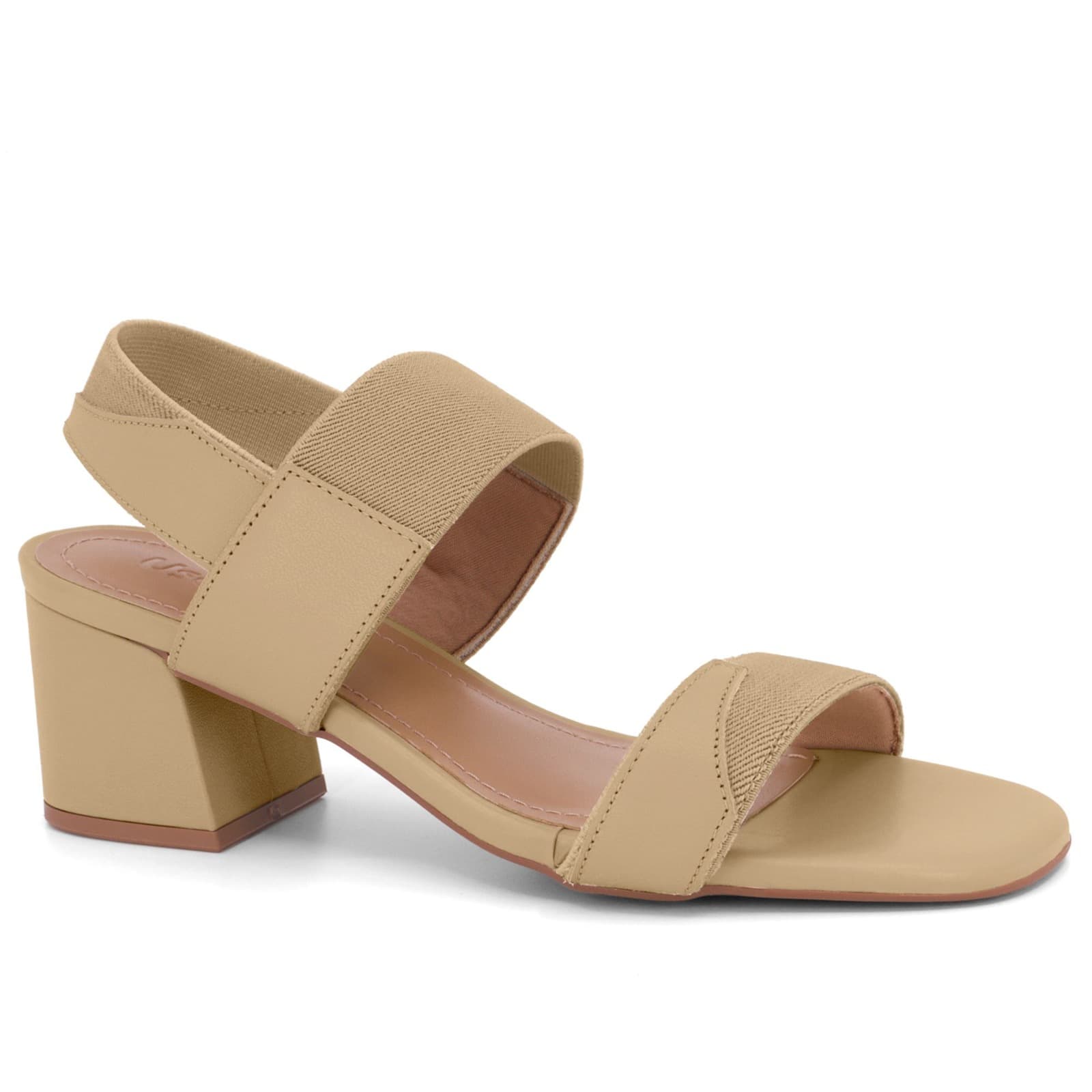 Sandália Elástico Salto Bloco Creme